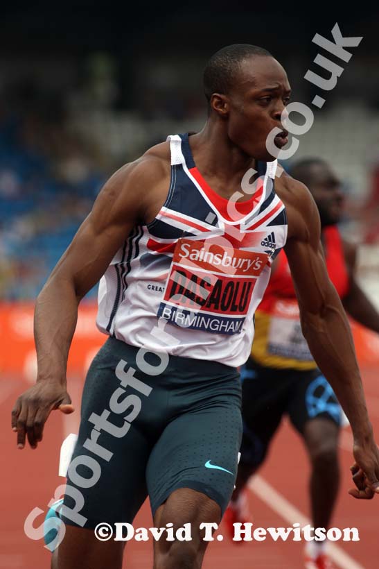 James Dasaolu breaking 10 seconds in the 100 metres at the Sainsbury's British Championships, Birmingham.
